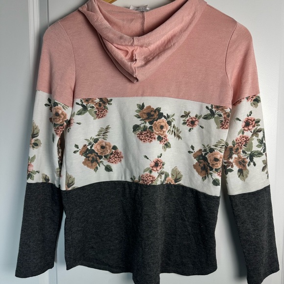 Floral Pink and Gray Kids Hoodie - Picture 6 of 10